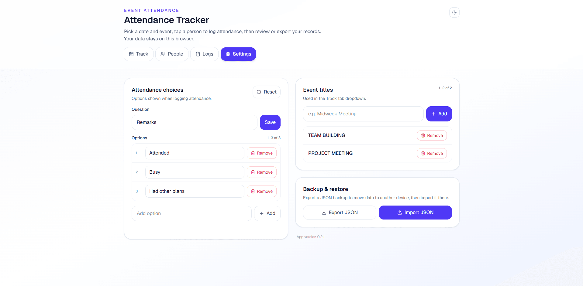 Report and export interface