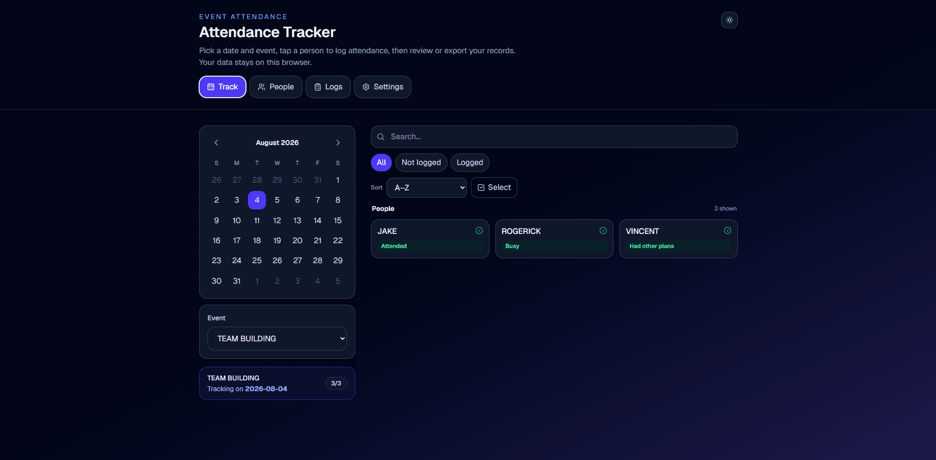 Mobile-friendly Event Attendance Tracker layout